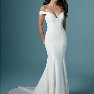 Maggie Sottero White fit and flare Off-Shoulder Wedding Gown